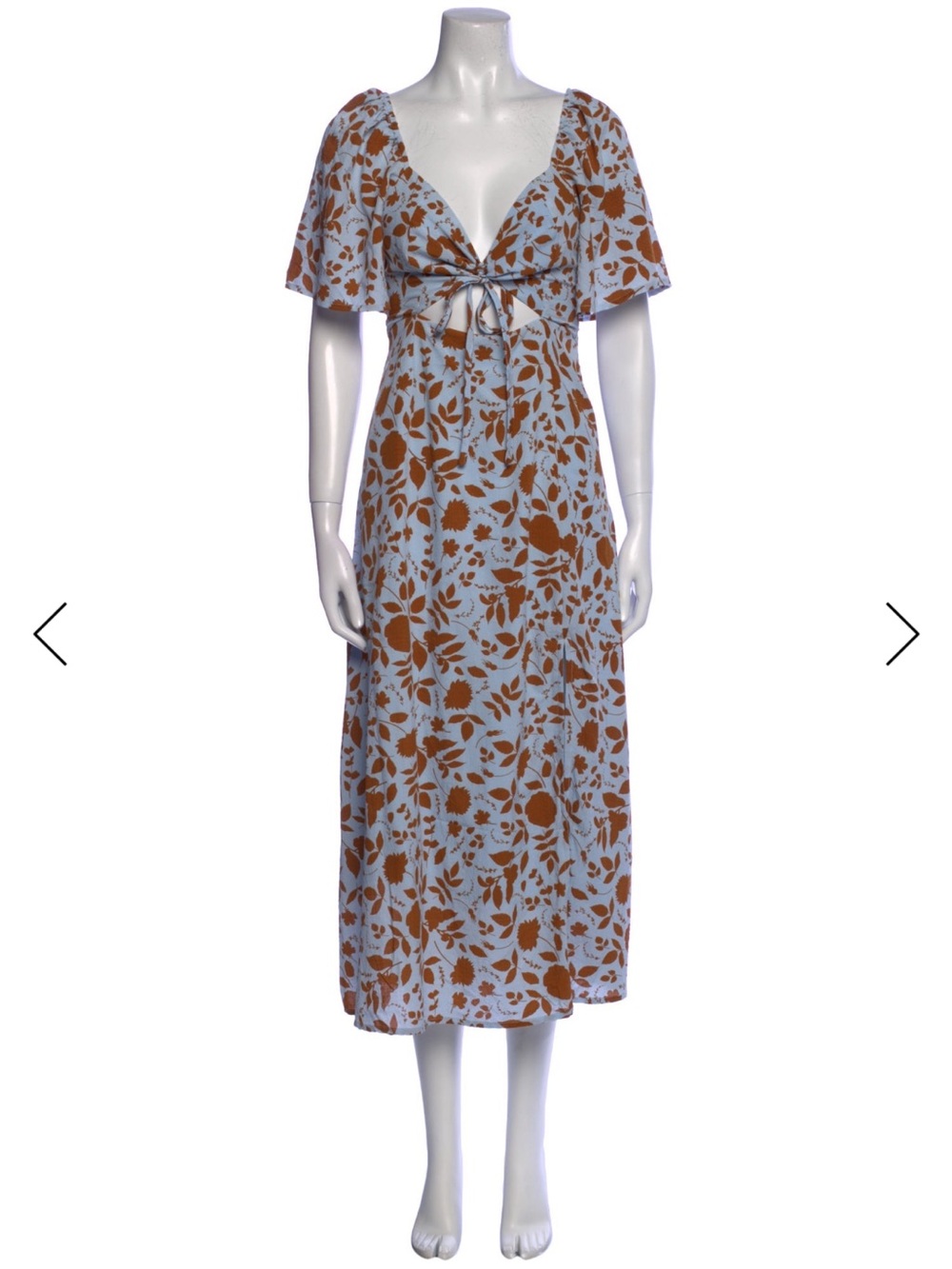 Astr Blue and Brown Floral Midi Tie-Front Dress